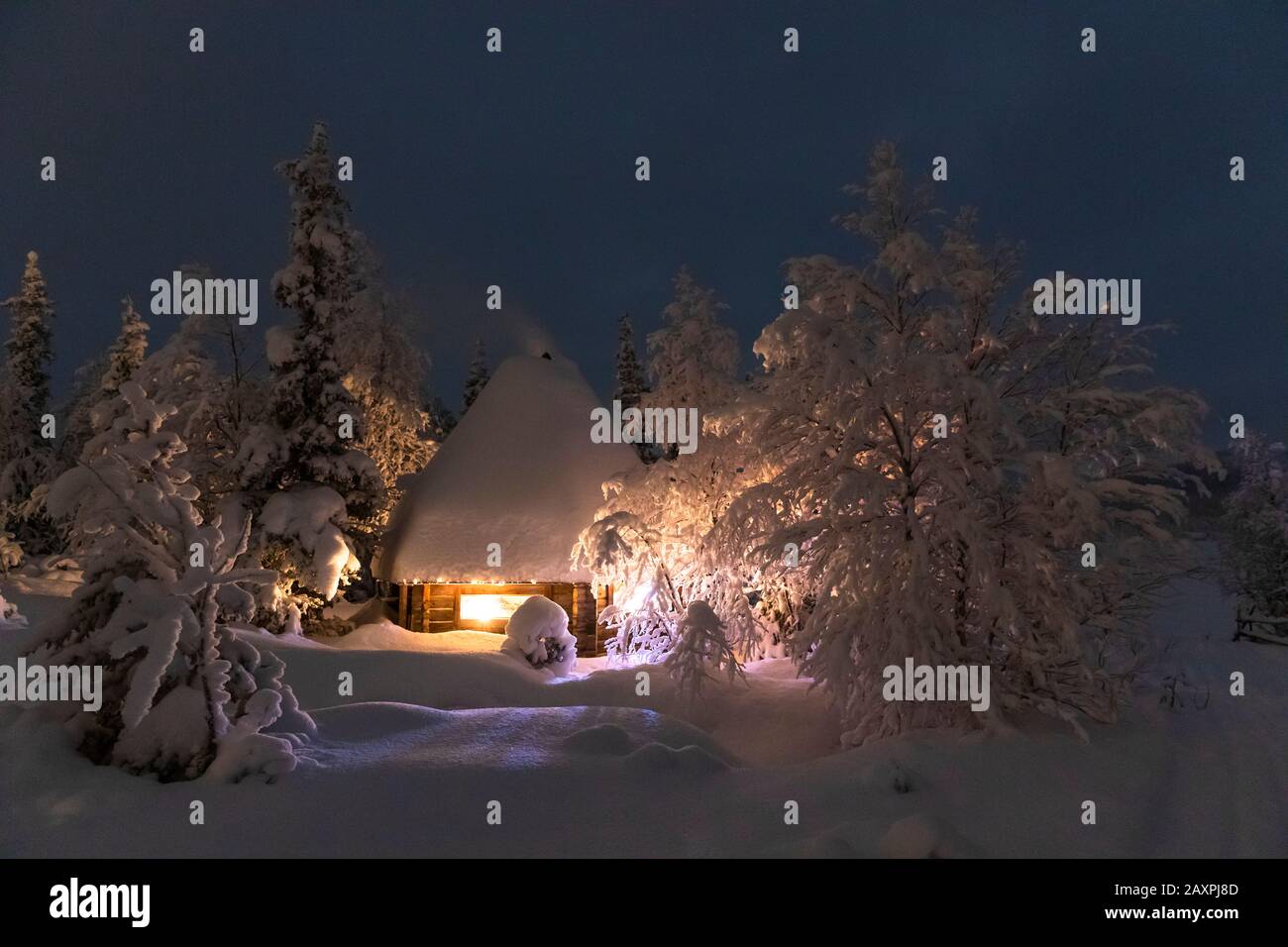 Finland, Lapland, Winter, Kittila, Kota in the snow, Hut Stock Photo ...