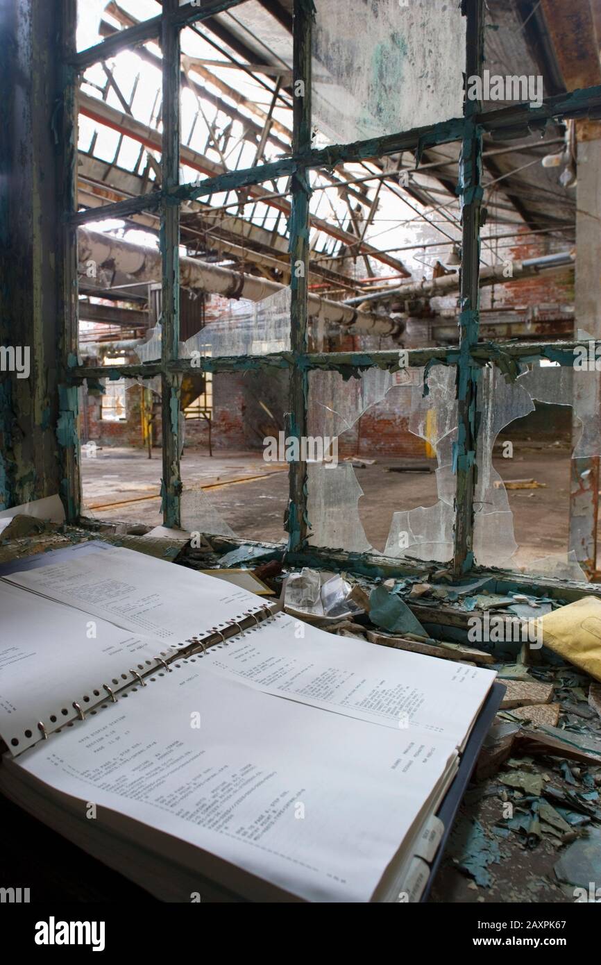 Old logbook found in the Abandoned wire mill in Georgetown, Ct Stock Photo
