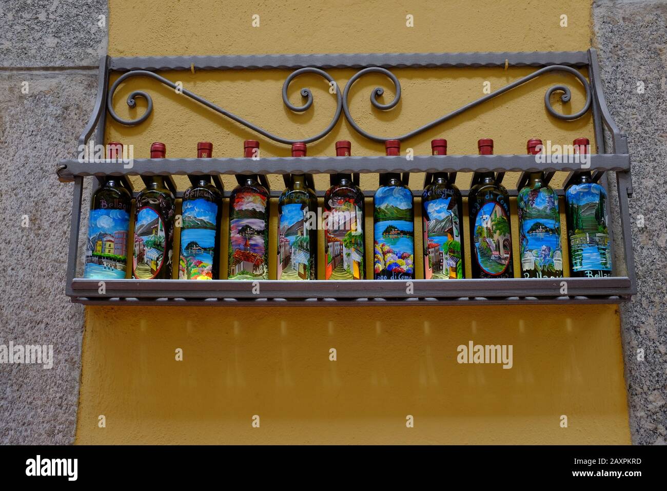 Painted Wine Bottles In Bellagio Lake Como Italy Stock Photo Alamy