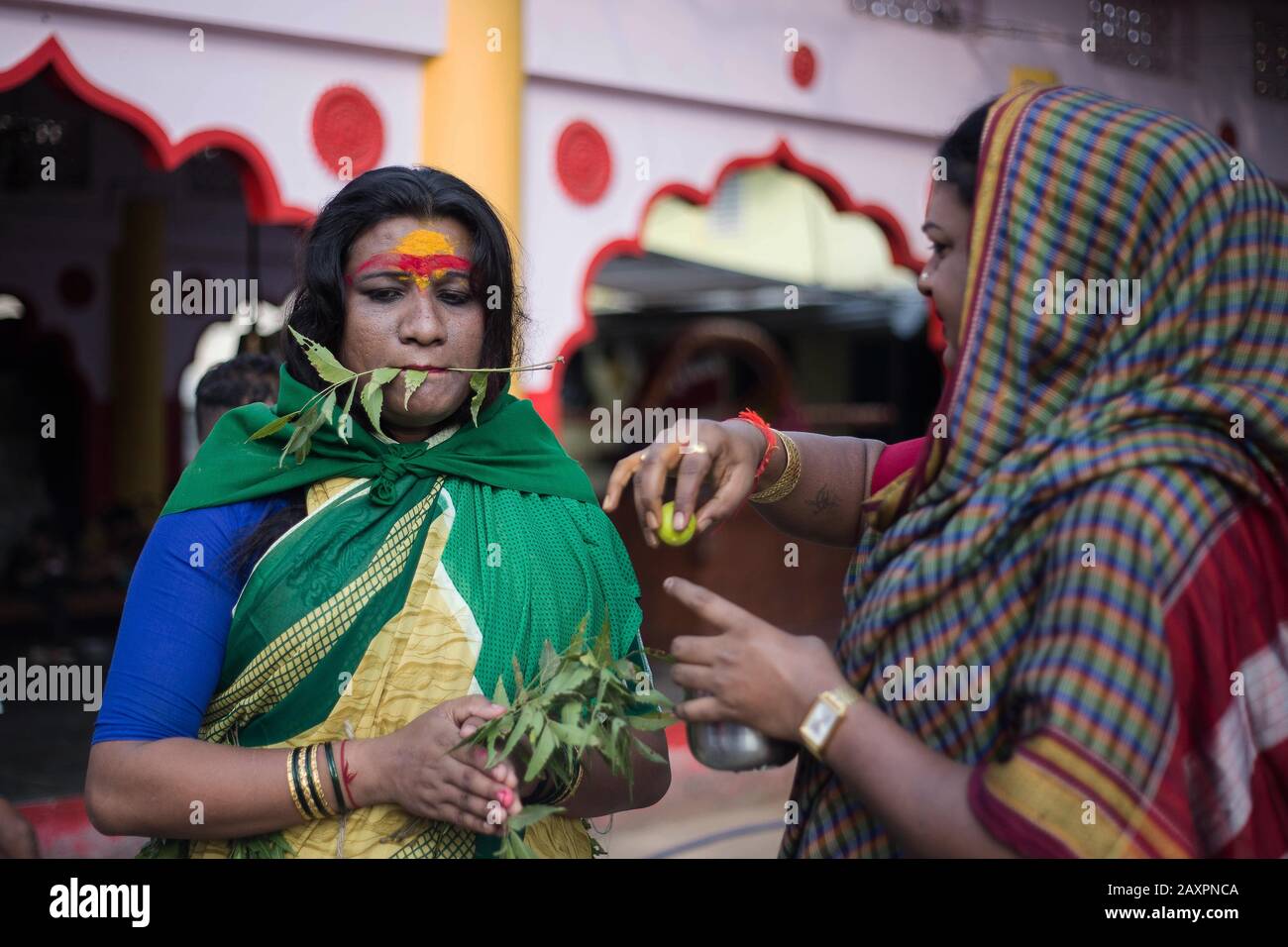 Kolhapur, India. 11th Dec, 2019. The transgenders from India commonly known as Hijra. The annual function mourning and not performing rituals is known as celebrating “Randav Pournima”. The groups of Hijra are still following master disciple tradition. The all disciple community from entire state gather on last month of Hindu calendar year, which lies in December. On this occasion they perform mourning as their beloved Goddess Renuka was widowed. This Randav Pournima is celebrated many places but main holy temple at Saundatti district Belgaum is special. Likewise, in Kolhapur at the Renuka t Stock Photo