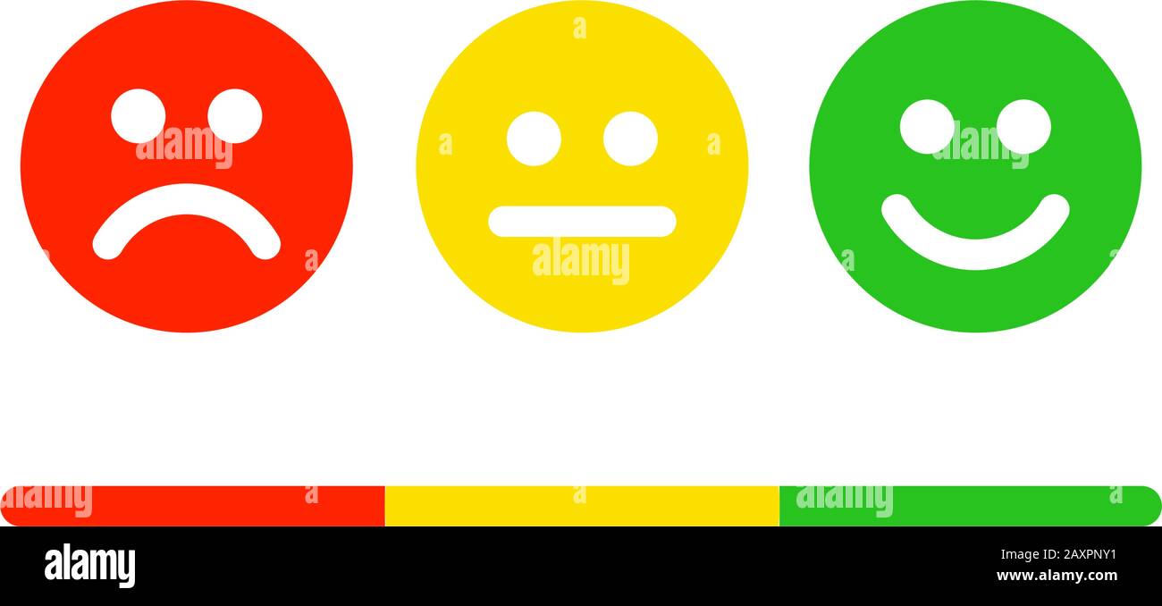 Happy face level flat icon. Feedback emoticons scale.  Stock Vector