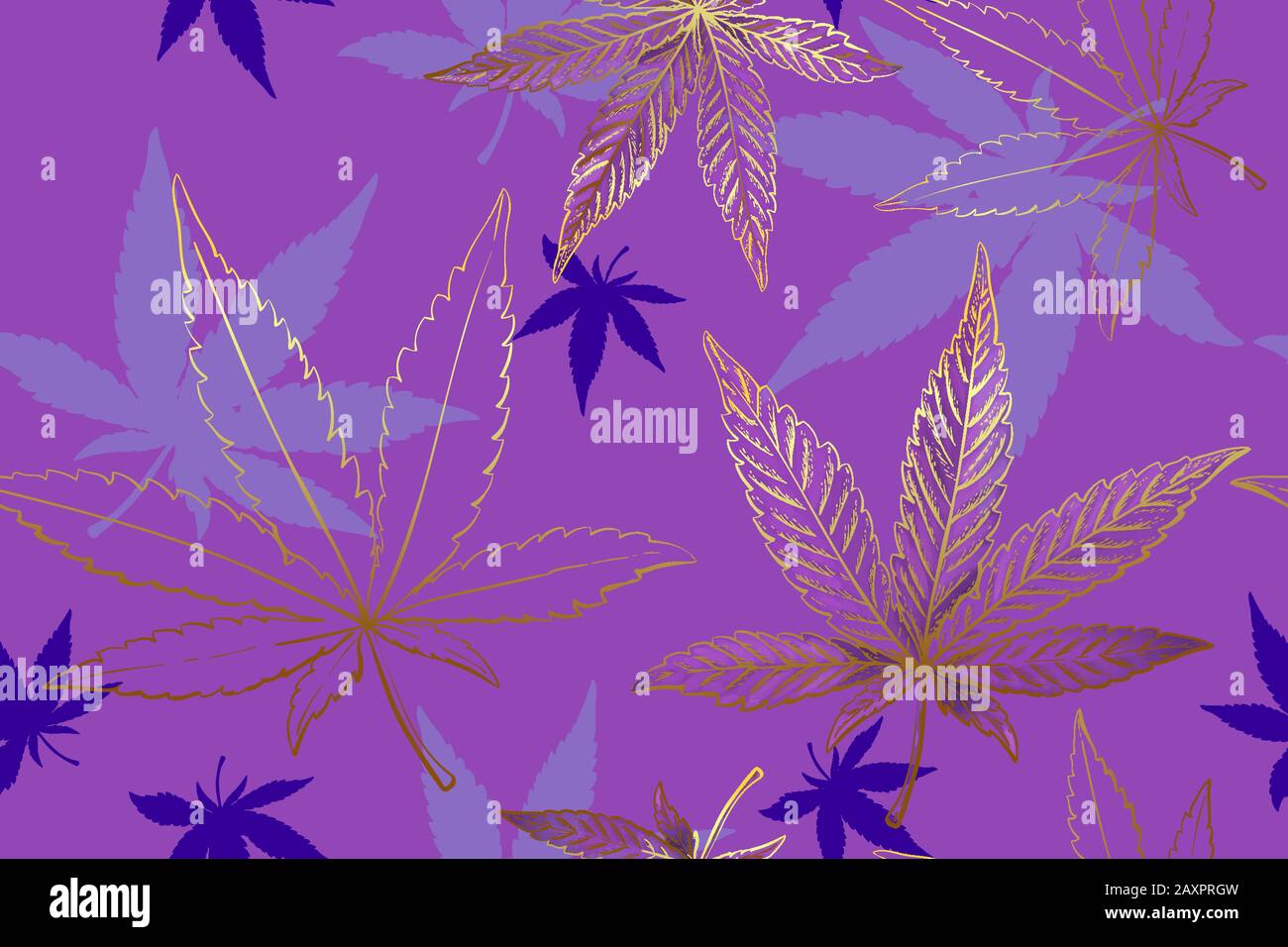 Seamless Pattern Of Gold Cannabis Leaves Pattern Of Pink Or Lilac Marijuana Leaf Stock Vector Image Art Alamy