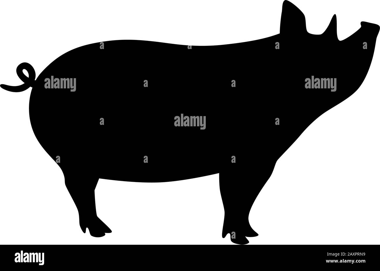 Vector black and white pig with tail silhouette Stock Vector