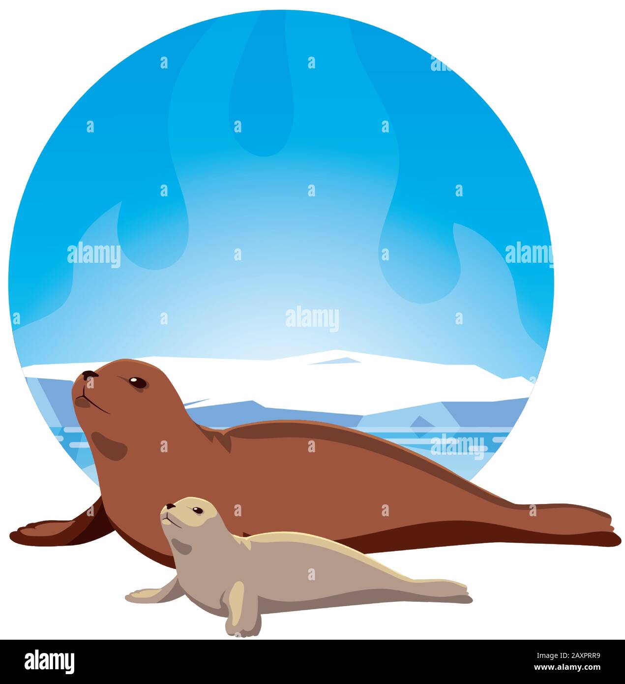arctic animals in landscape with blue sky and iceberg vector illustration design Stock Vector