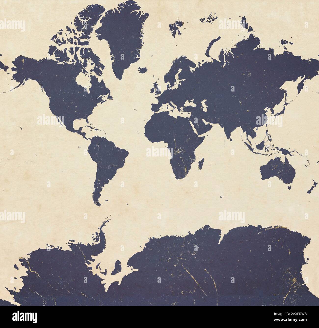 Planisphere of the world ultra defined with Antarctica, paper effect and peeling plaster. Stock Photo