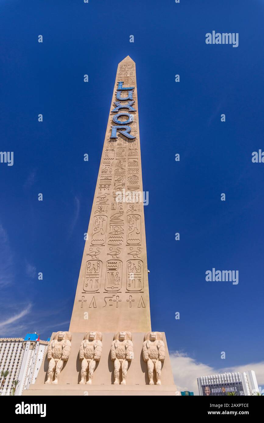 USA, Nevada, Clark County, Las Vegas, Las Vegas Boulevard, The Strip, Luxor Hotel and Casino, Obelisk Stock Photo
