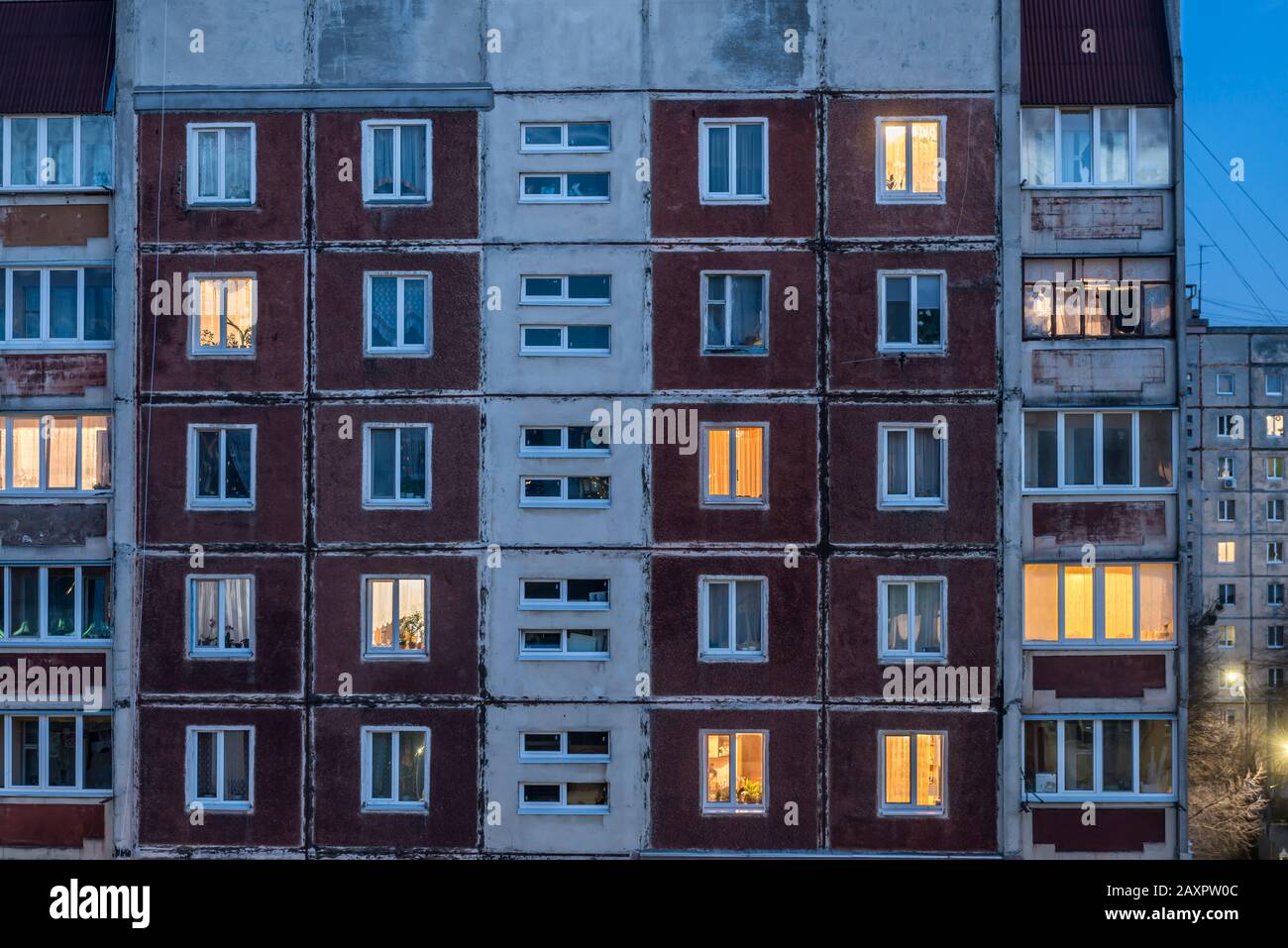 Zhytomyr, Ukraine, prefabricated housing settlement at dusk Stock Photo