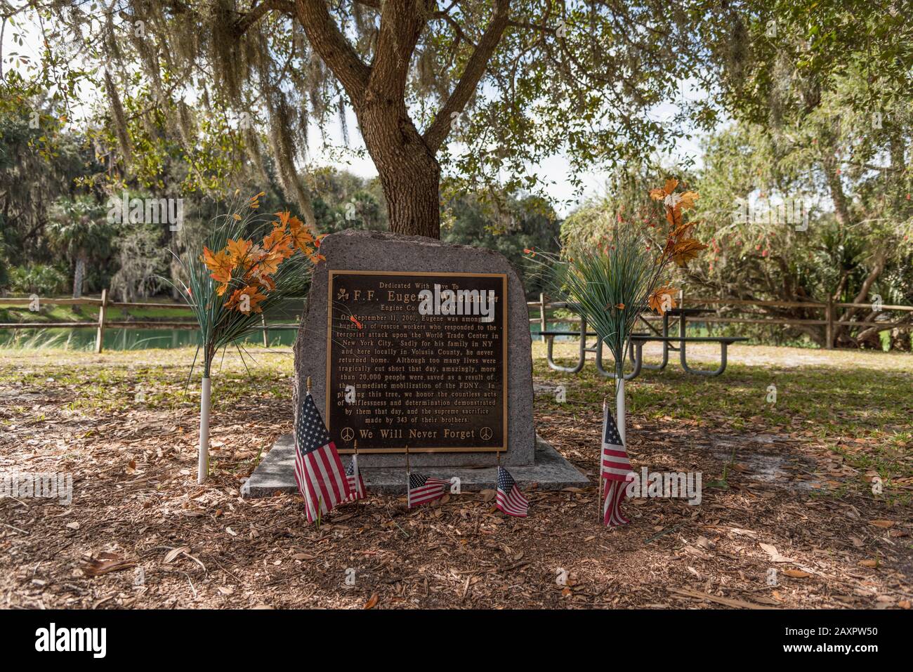 Eugene Whelan Dedication Memorial located in Gemini Springs Park, Florida USA Stock Photo