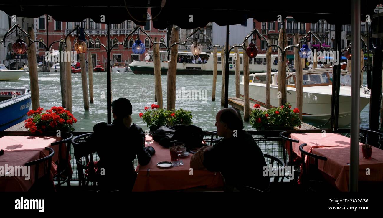 Restaurant on Grand Canal, Venice, Italy Stock Photo