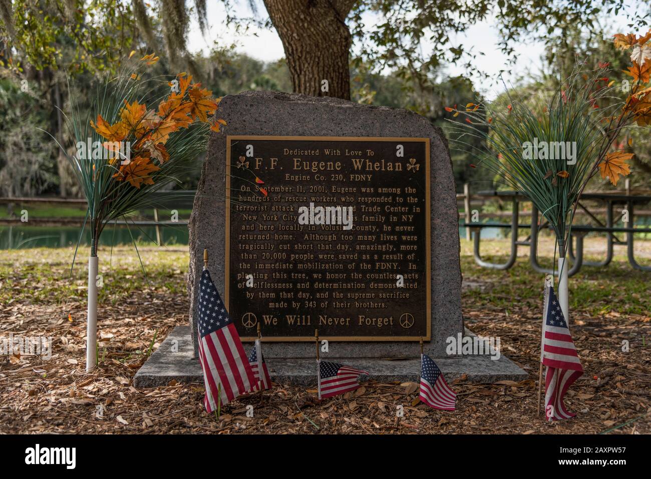 Eugene Whelan Dedication Memorial located in Gemini Springs Park, Florida USA Stock Photo