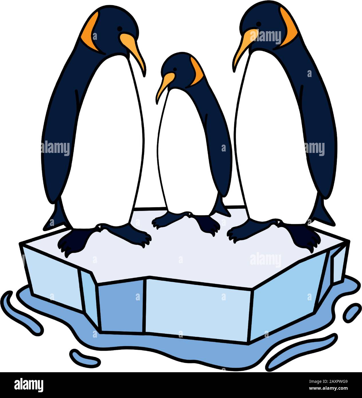 three penguin on an ice floe drifting vector illustration design Stock ...