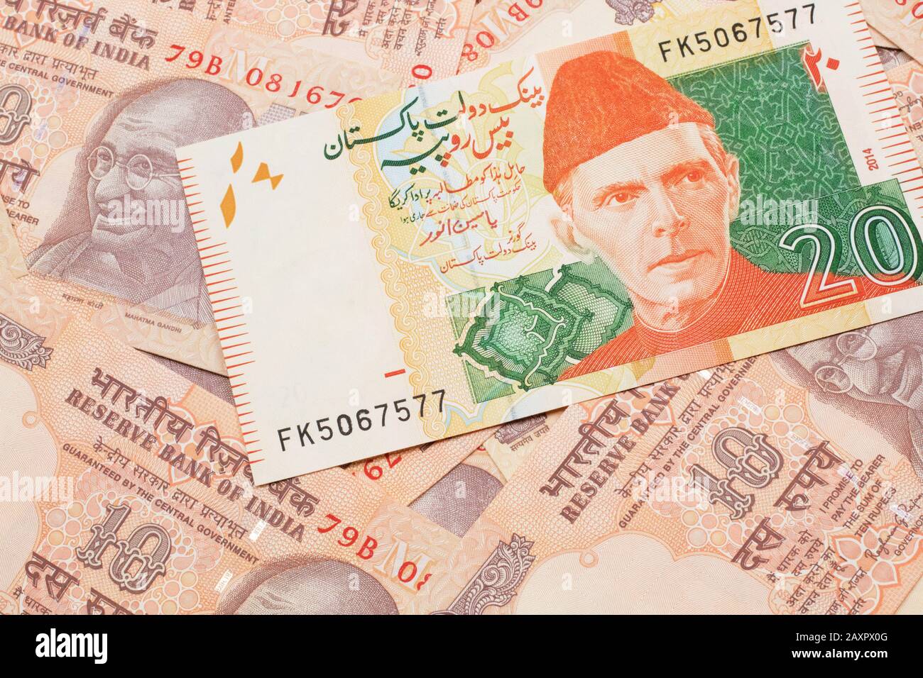A Close Up Image Of An Orange And Ten Pakistani Rupee Bank Note With Indian Twenty Rupee Bank Notes In Macro Stock Photo Alamy