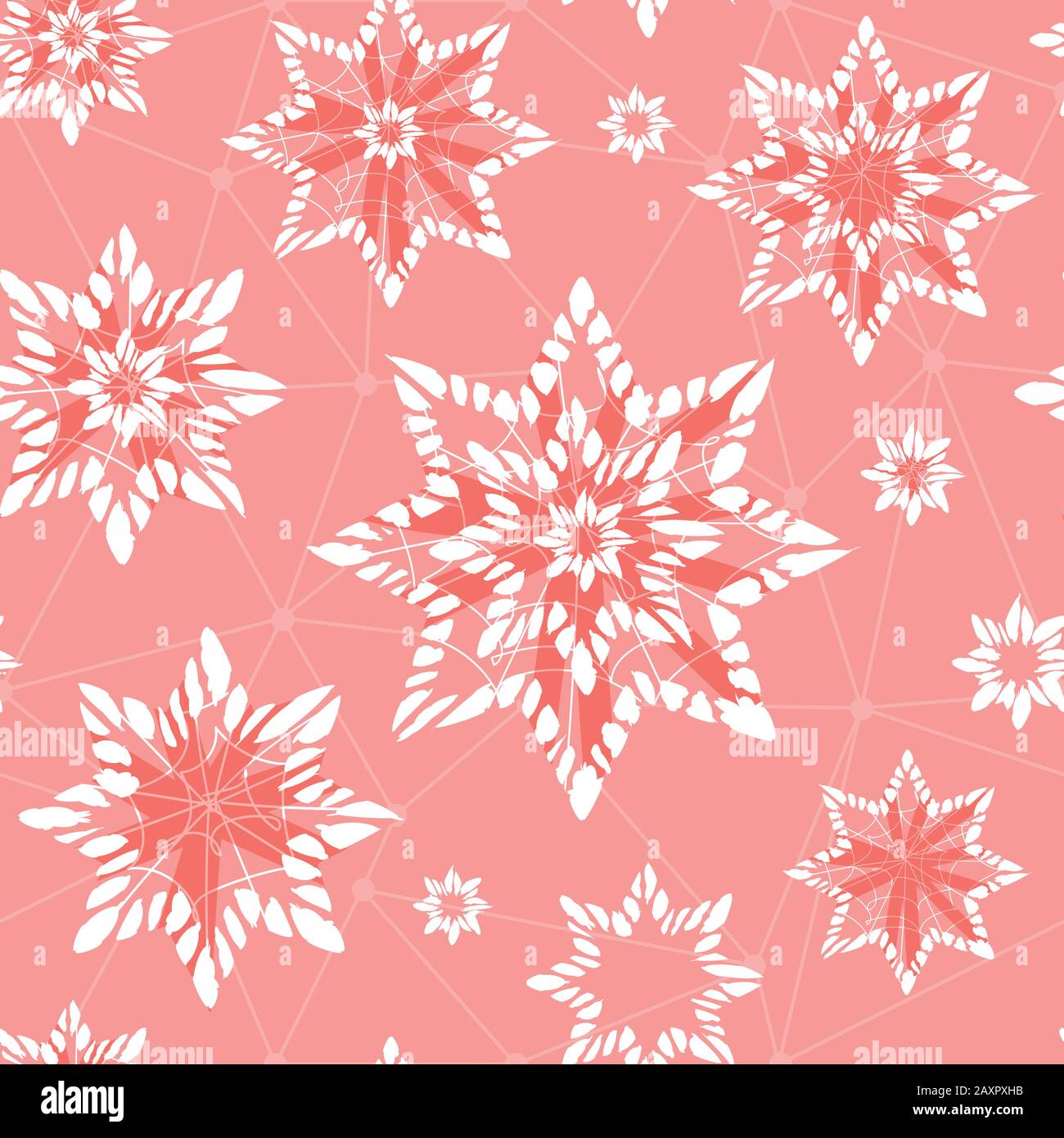 Vector red abstract snowflake stars seamless background 09. Suitable for textile, gift wrap and wallpaper. Stock Vector