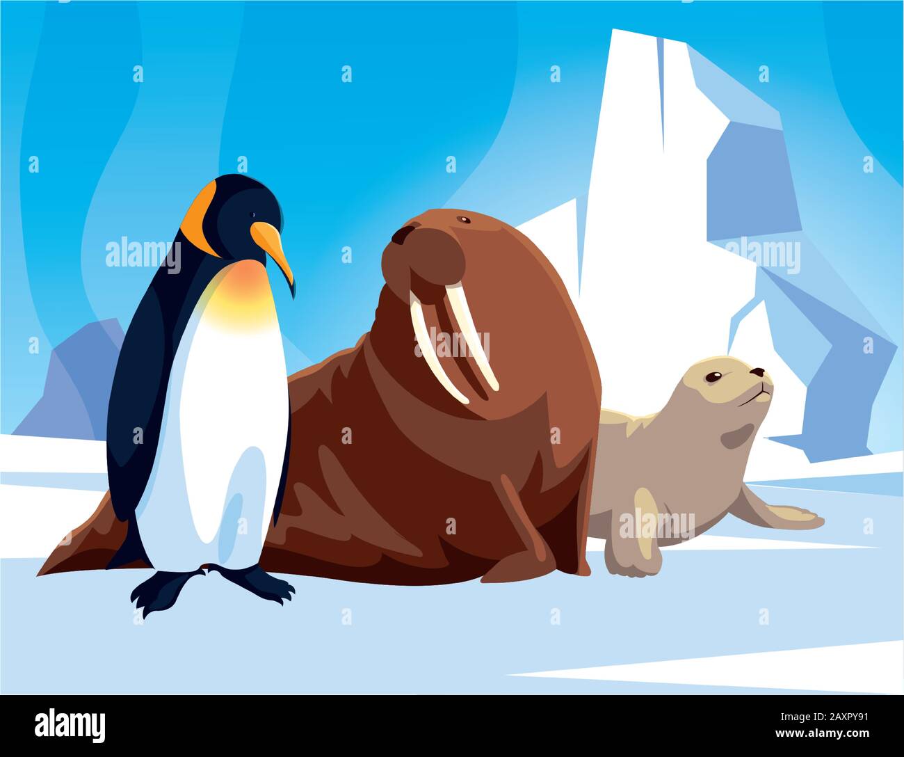 arctic animals at the north pole, arctic landscape vector illustration