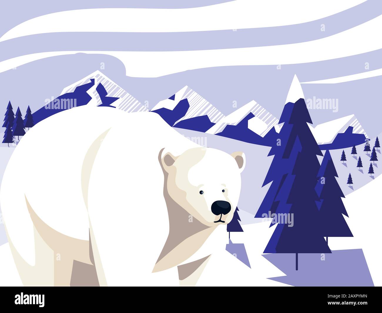 polar bear at the north pole, arctic landscape vector illustration ...