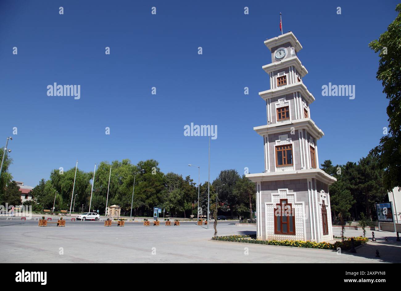 Watch Tower at city center in Erzincan, Turkey. Stock Photo
