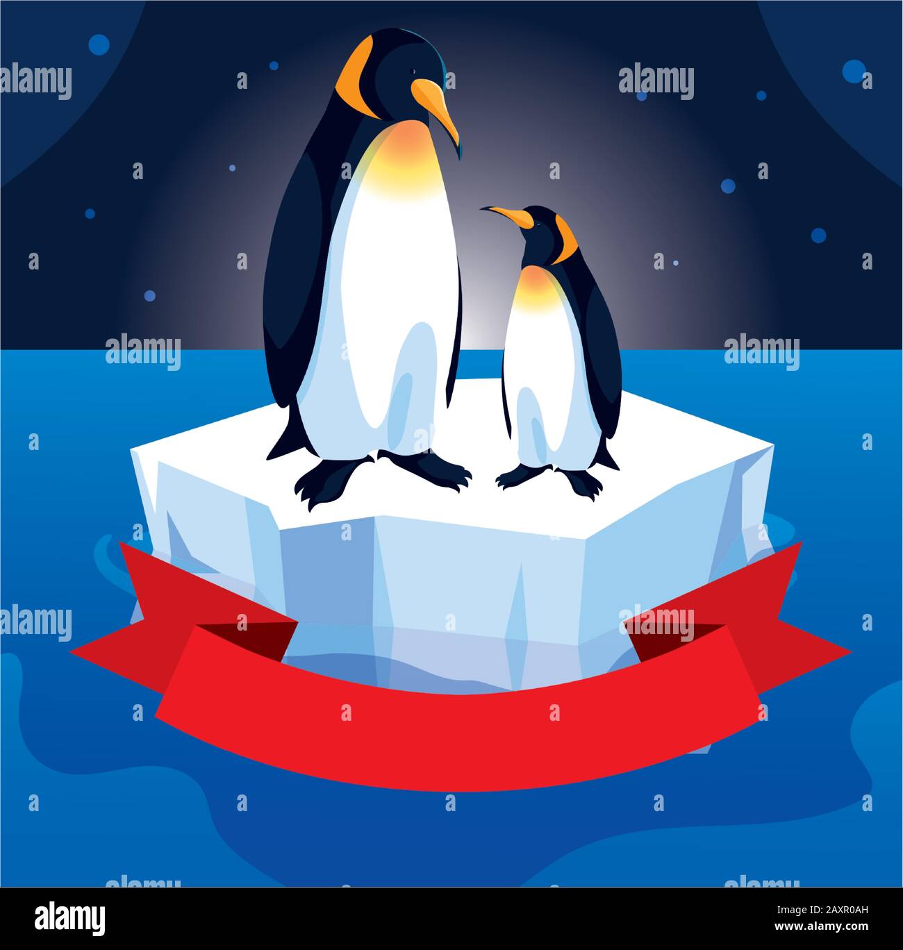 penguin couple on an ice floe drifting vector illustration design Stock ...