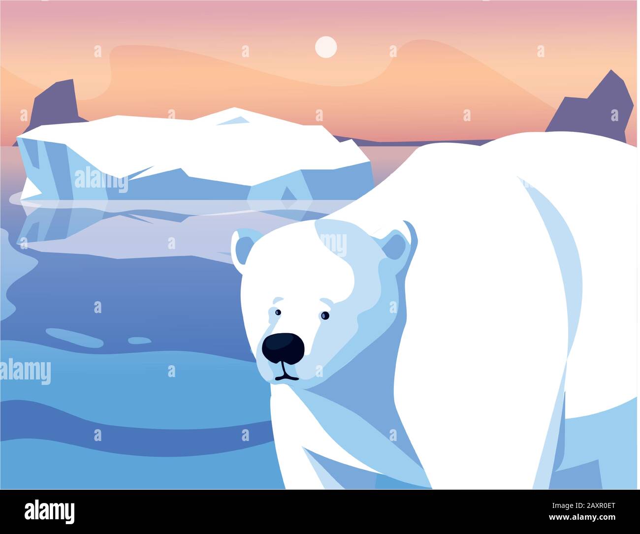 polar bear at the north pole, arctic landscape vector illustration ...
