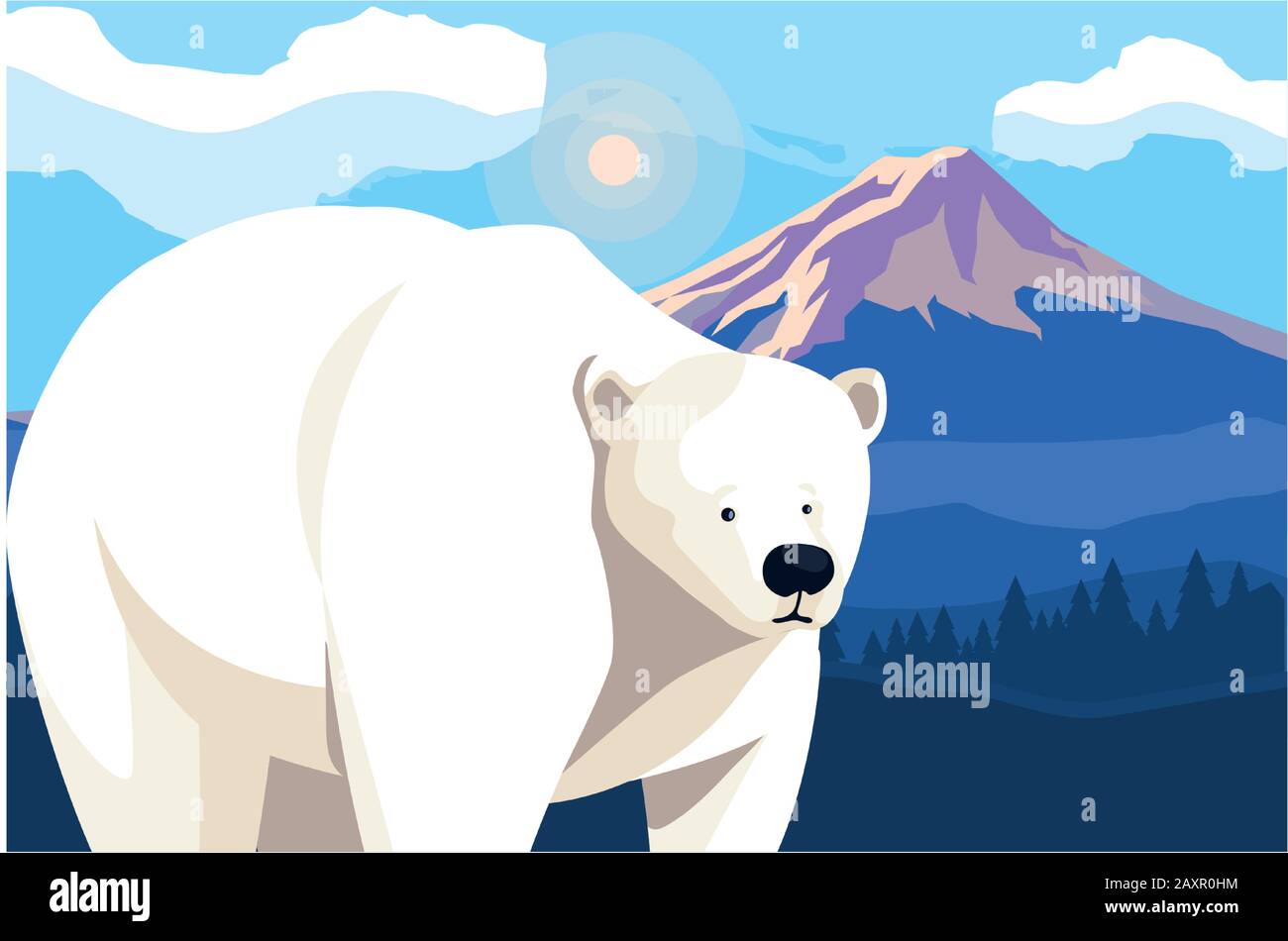 polar bear at the north pole, arctic landscape vector illustration ...
