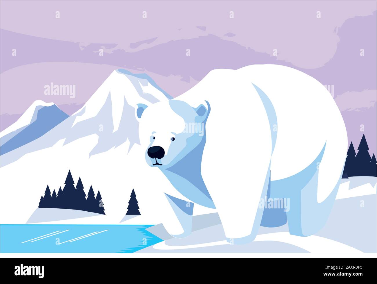 polar bear at the north pole, arctic landscape vector illustration ...