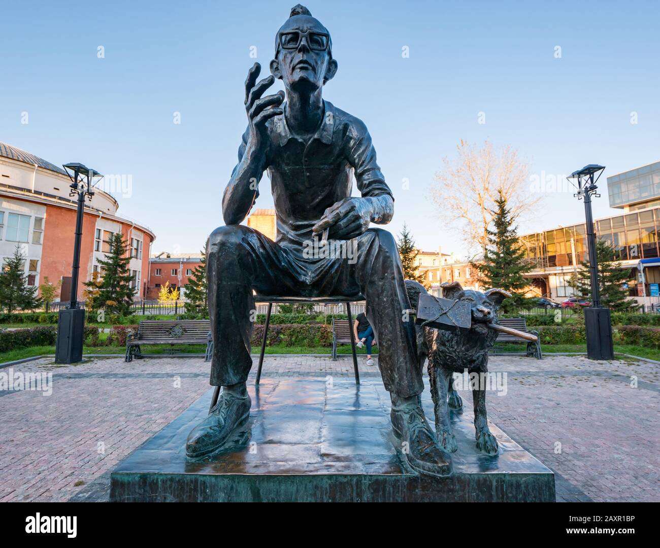 Statue of Russian film director Leonid Gaidai, Irktusk, Siberia, Russian Federation Stock Photo