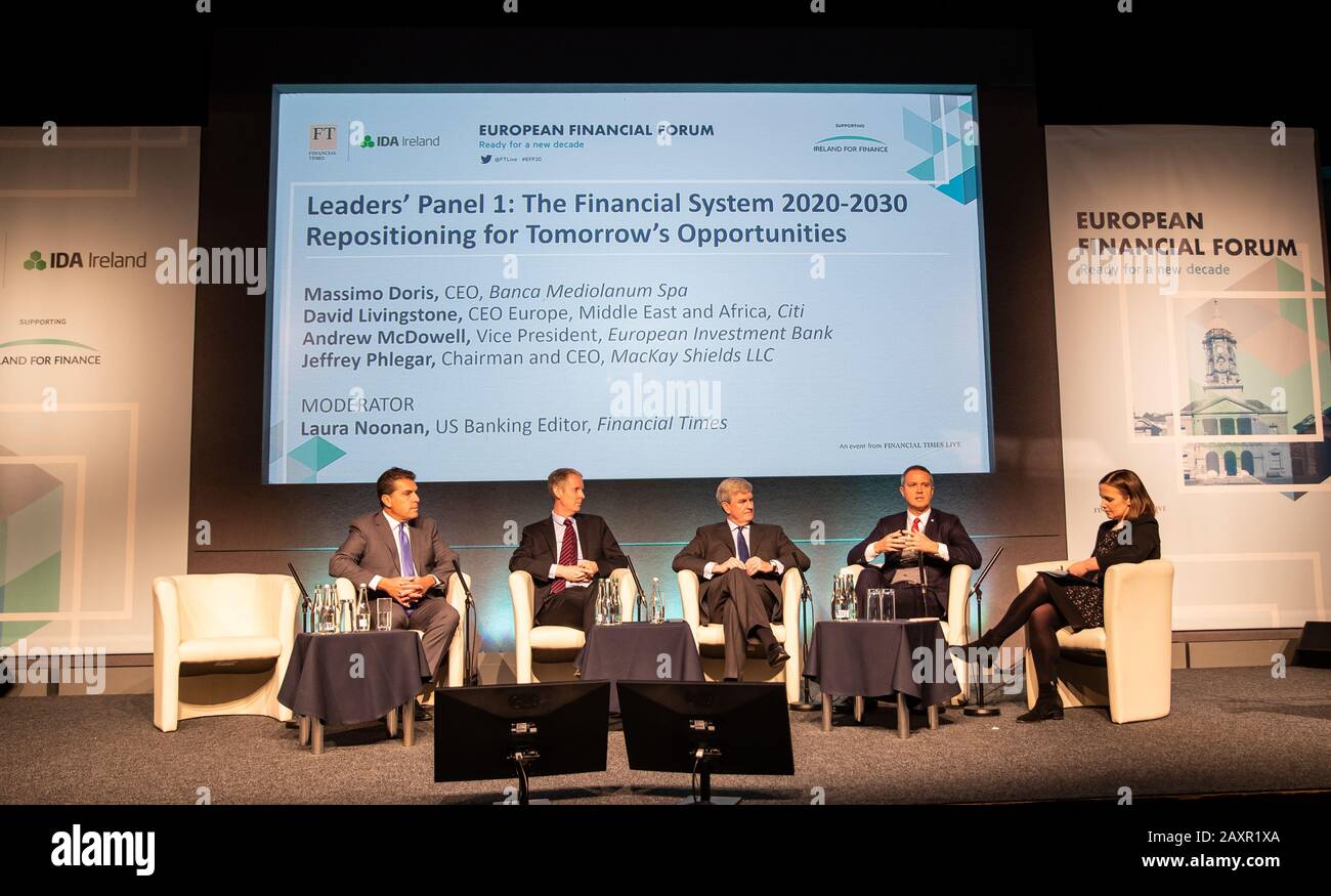 Dublin. 12th Feb, 2020. People attend a panel discussion at the fifth