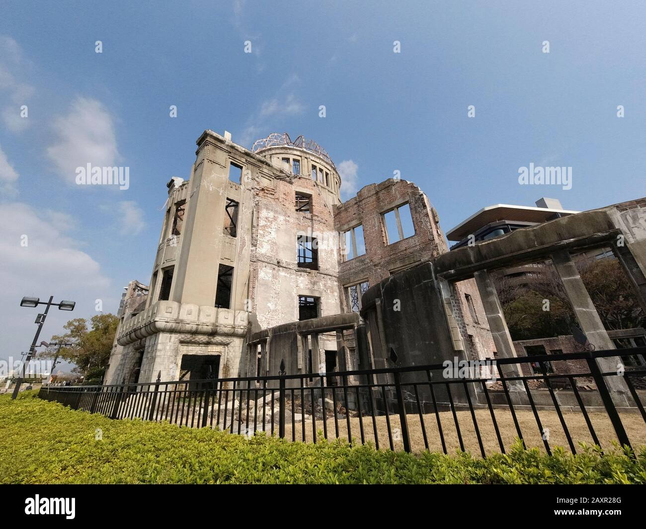 Wide Angle view of the Atomic Bomb Dome in Hiroshima, Japan Stock Photo