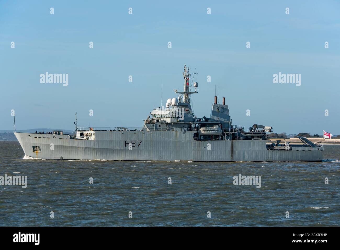 The Royal Navy hydrographic survey and research ship, HMS Echo (H87), in The Solent after leaving Portsmouth, UK on the 12th February 2020. Stock Photo
