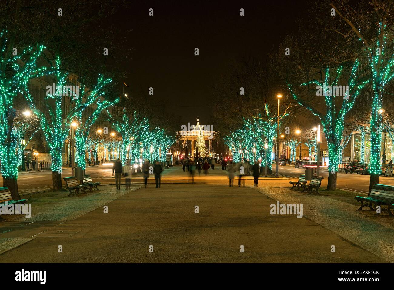 Berlin, festive Christmas lights Unter den Linden, view of the