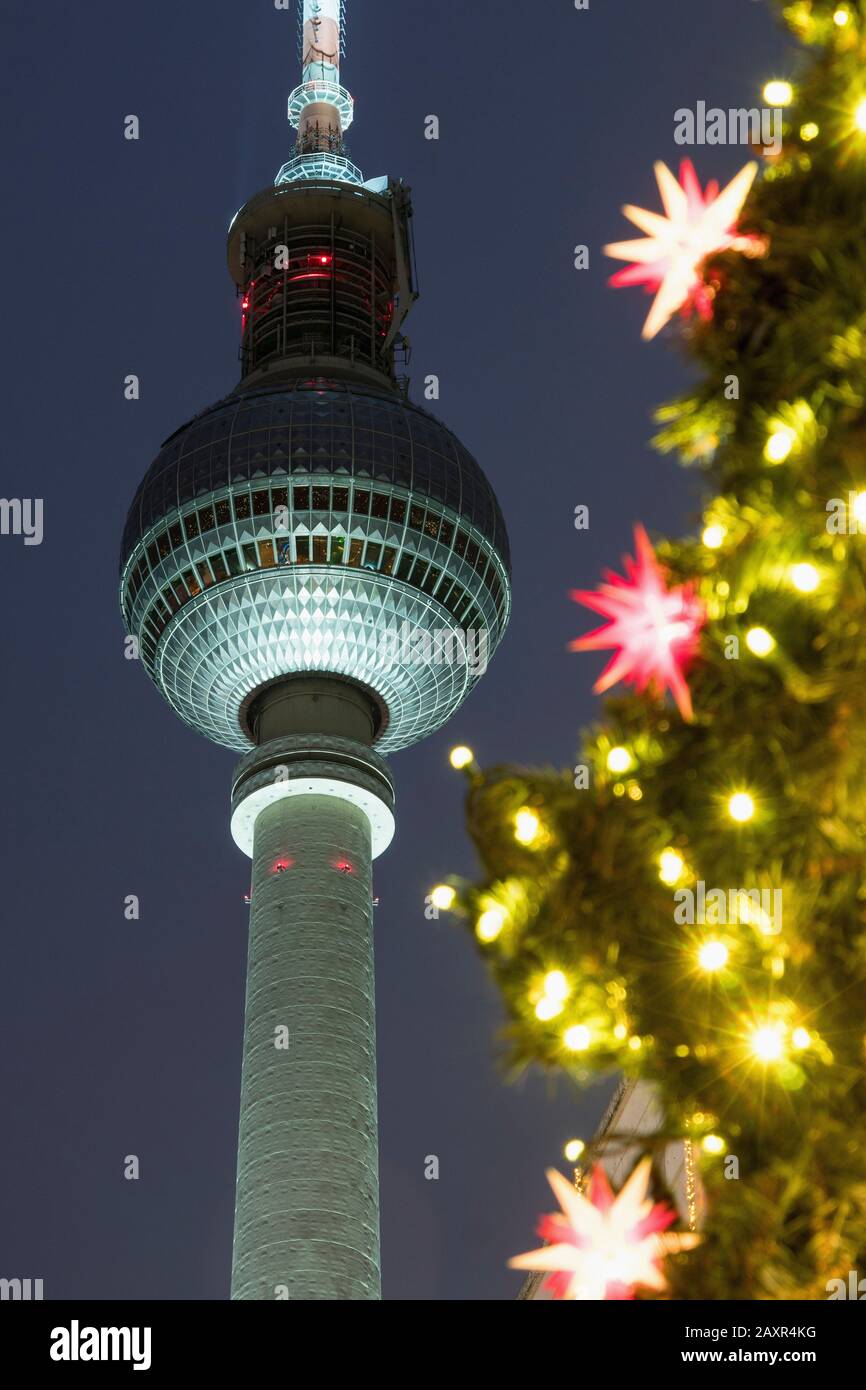 Berlin, Alexander square, Christmas market, TV tower, Christmas decoration Stock Photo