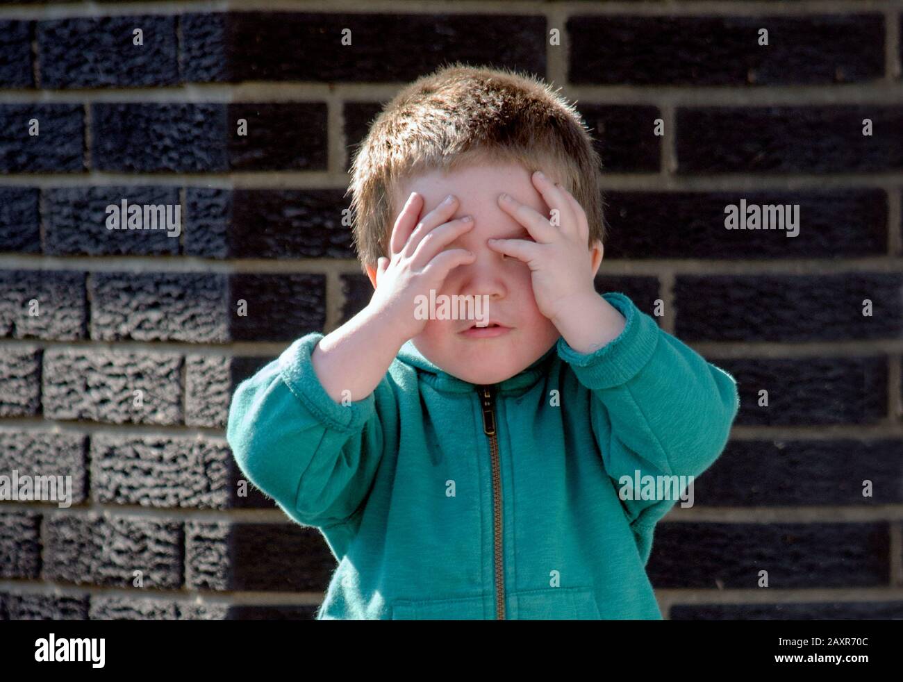 little boy playing hide and seek outdoors Stock Photo Alamy
