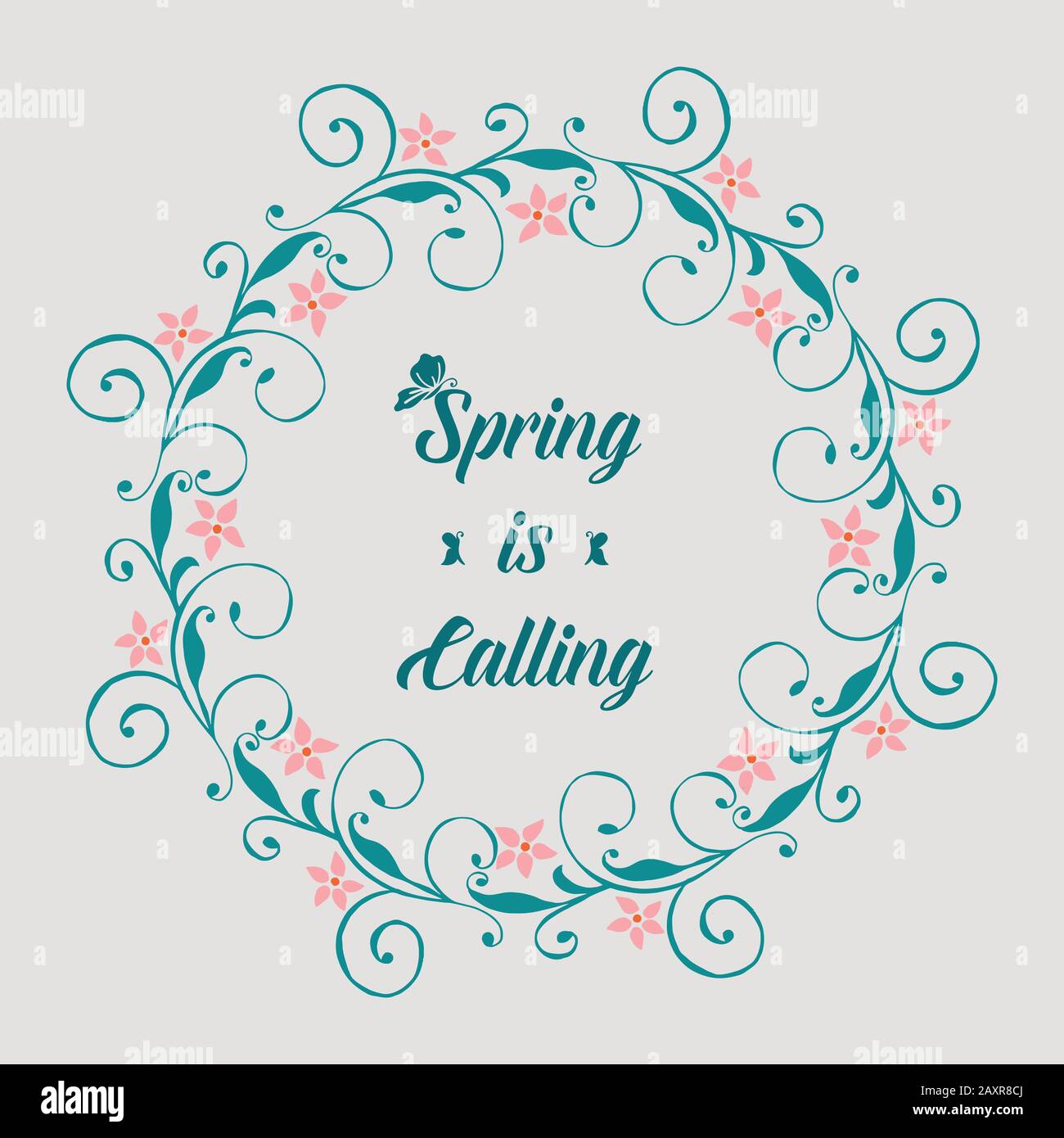 Decoration of spring calling invitation card, with cute leaf and floral