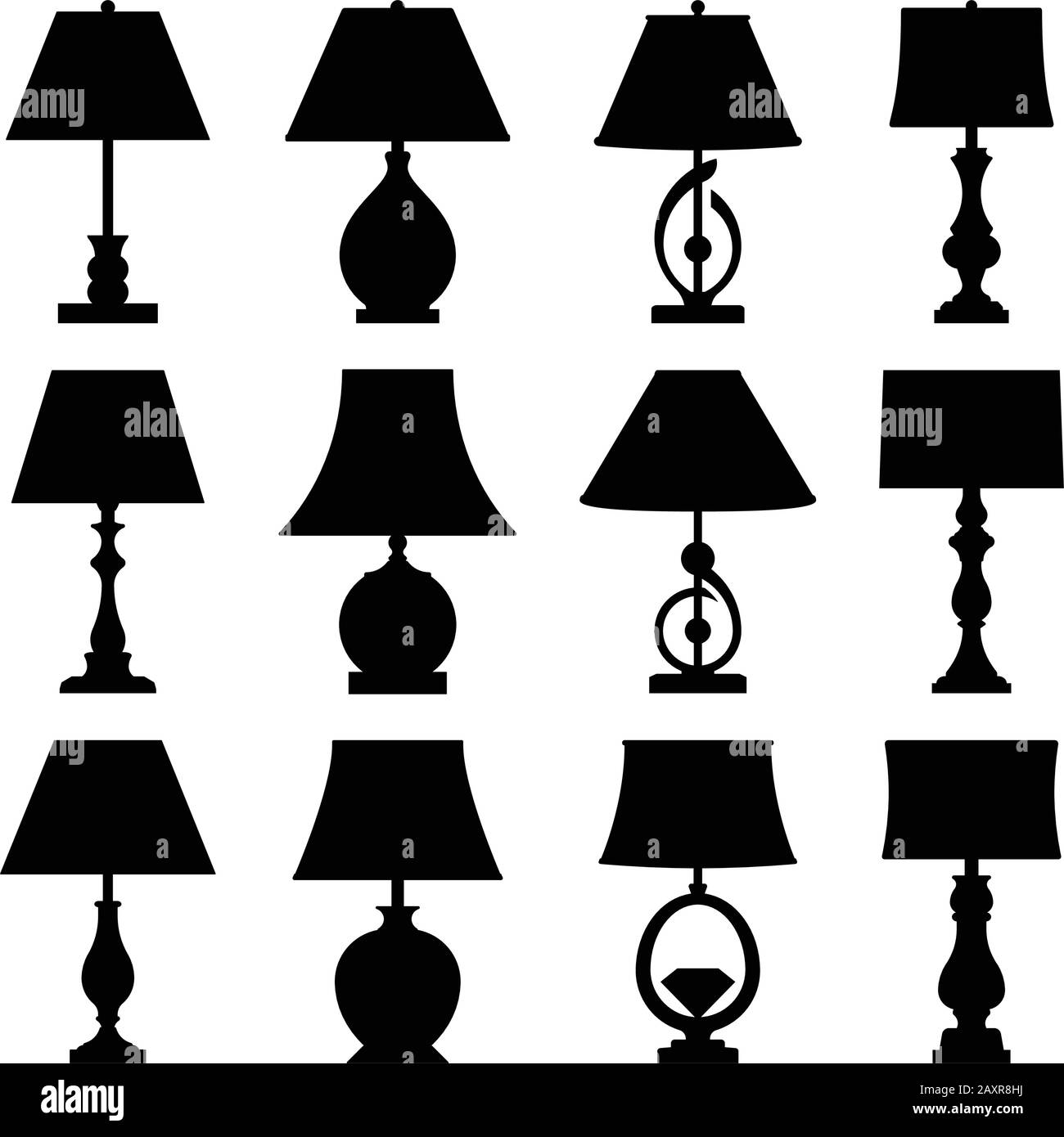 Set of table lamp icons. Silhouette vecor Stock Vector