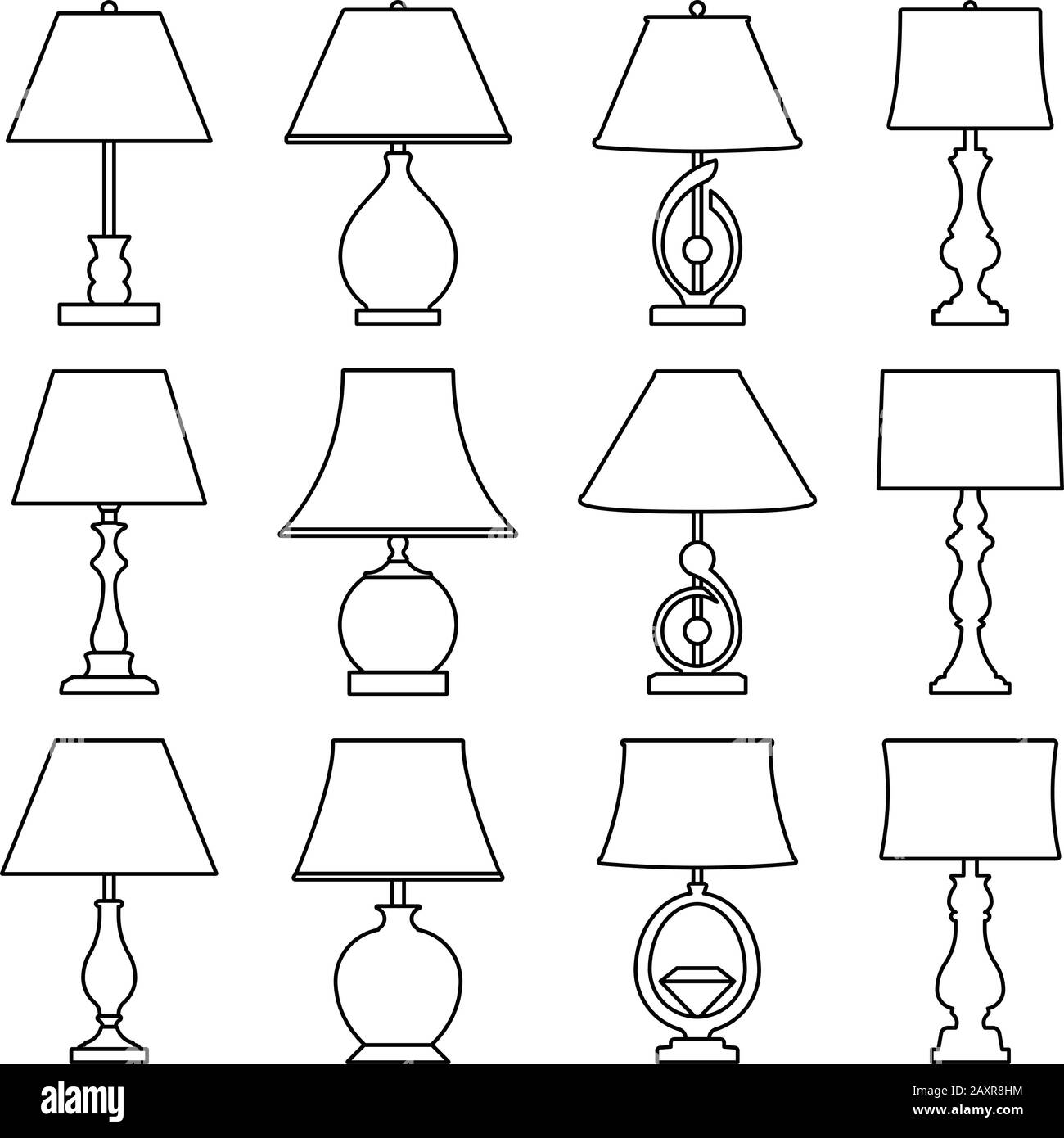 Set of table lamp icons. Thin line vector Stock Vector