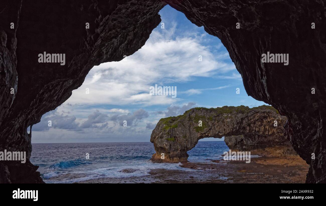 Talava Arches Limestone formations surrounding the Limu Pools, northwestern coast of Niue. Stock Photo