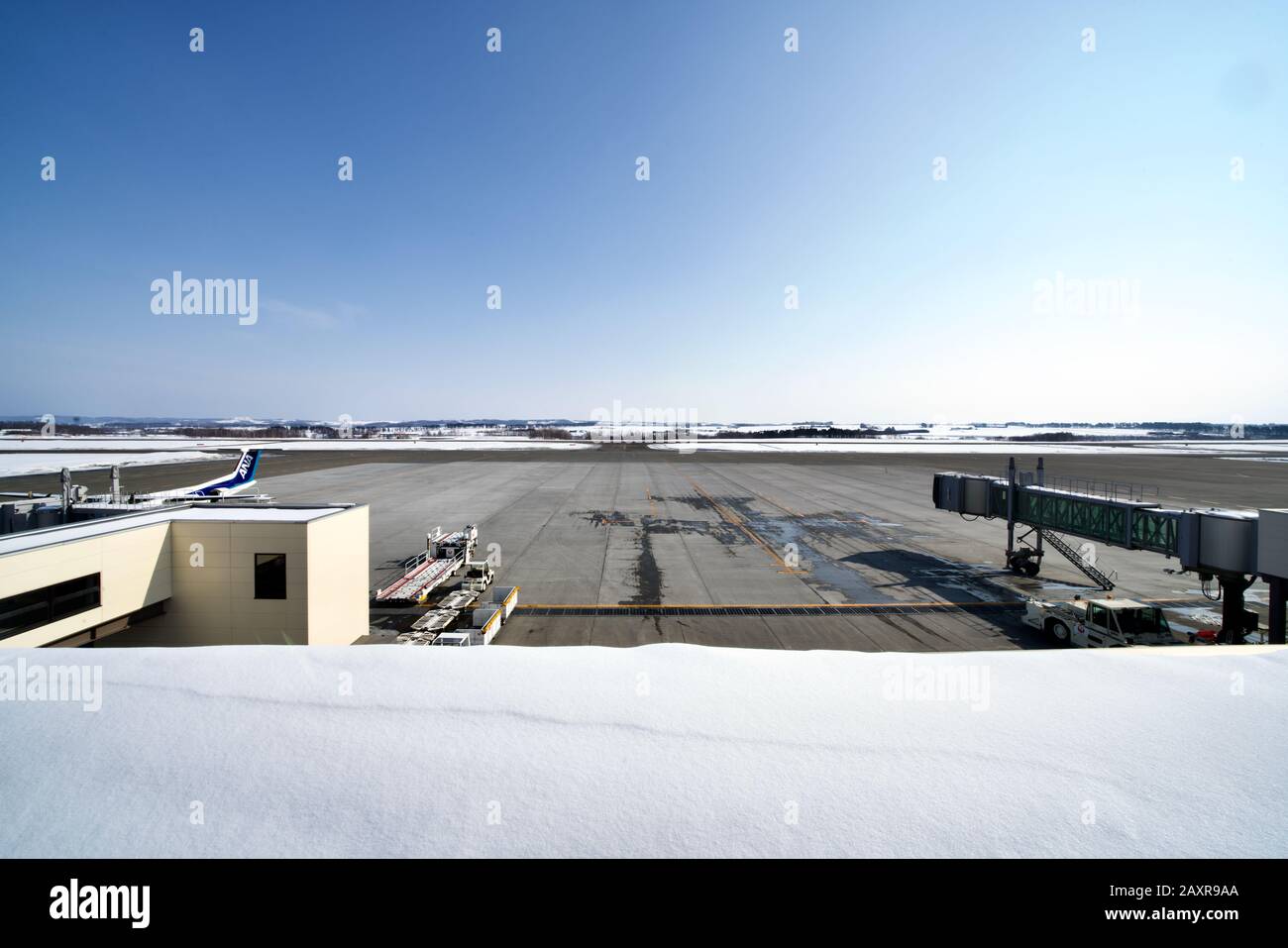 Apron at Monbetsu Airport in winter, Monbetsu, Hokkaido, Japan Stock Photo