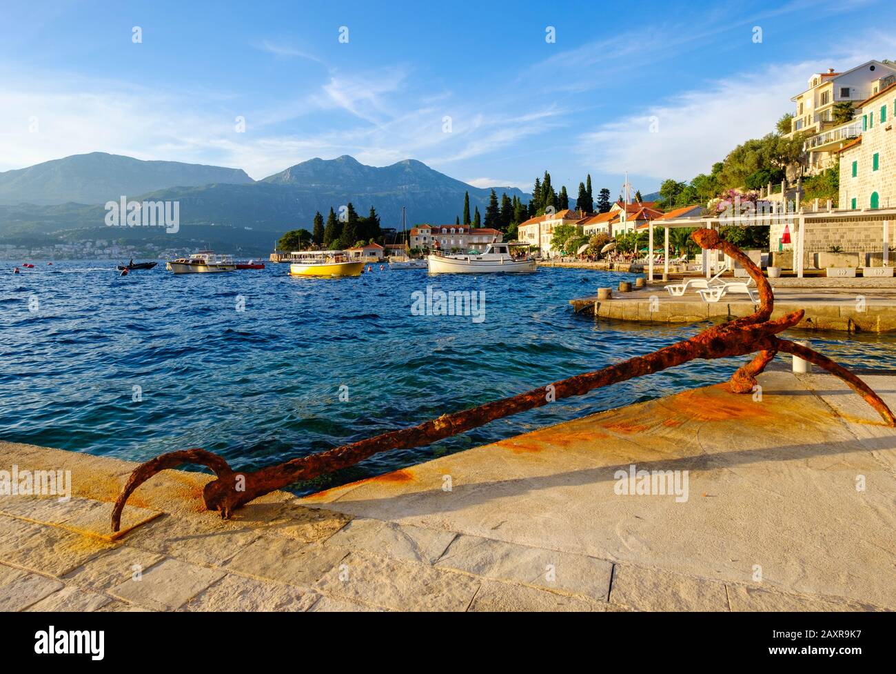 Rusty anchor, Rose village, Lustica peninsula, Luötica, at Herceg Novi, Bay of Kotor, Montenegro Stock Photo