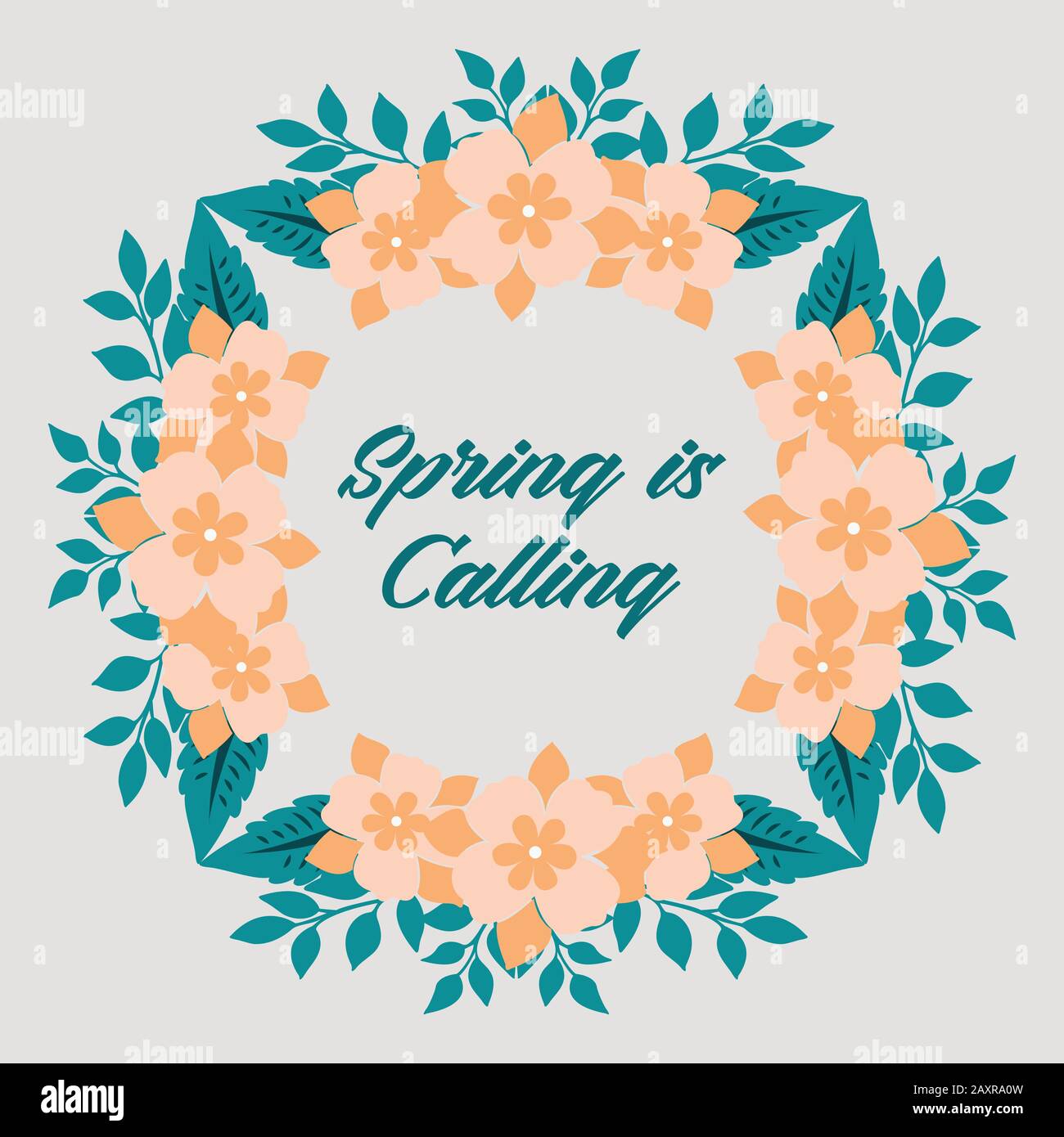 spring greeting card design, with leaf and floral vintage frame. Vector Stock Vector