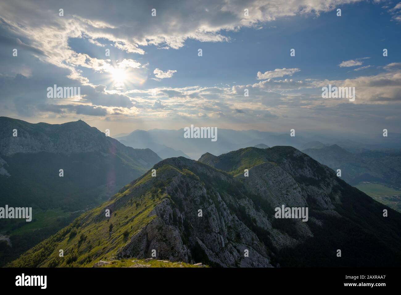 View from Jezerski Vrh in Lovcen National Park, at Cetinje, Montenegro Stock Photo