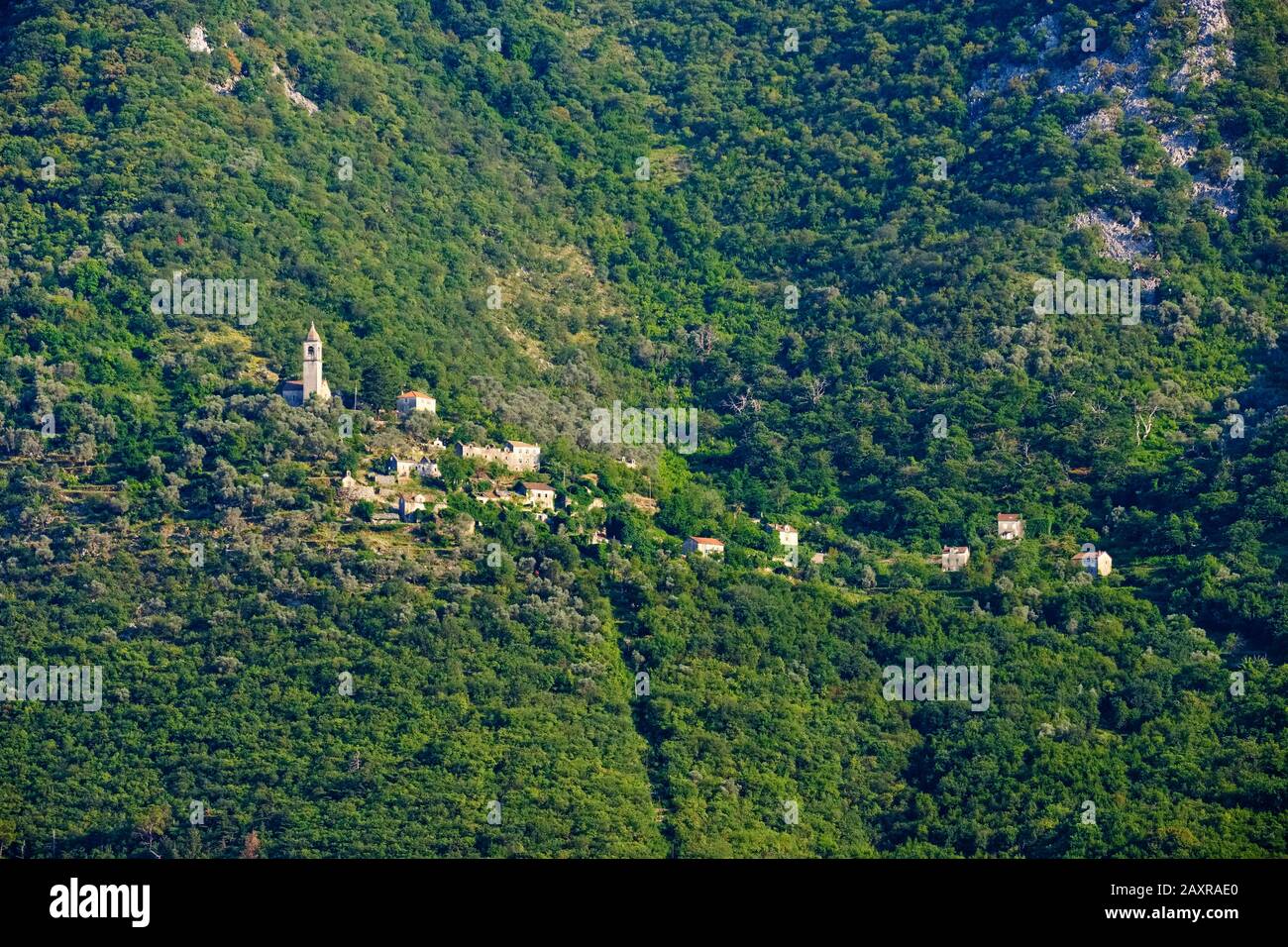 abandoned village Gornji Stoliv, Mount Vrmac, Bay of Kotor, Montenegro Stock Photo