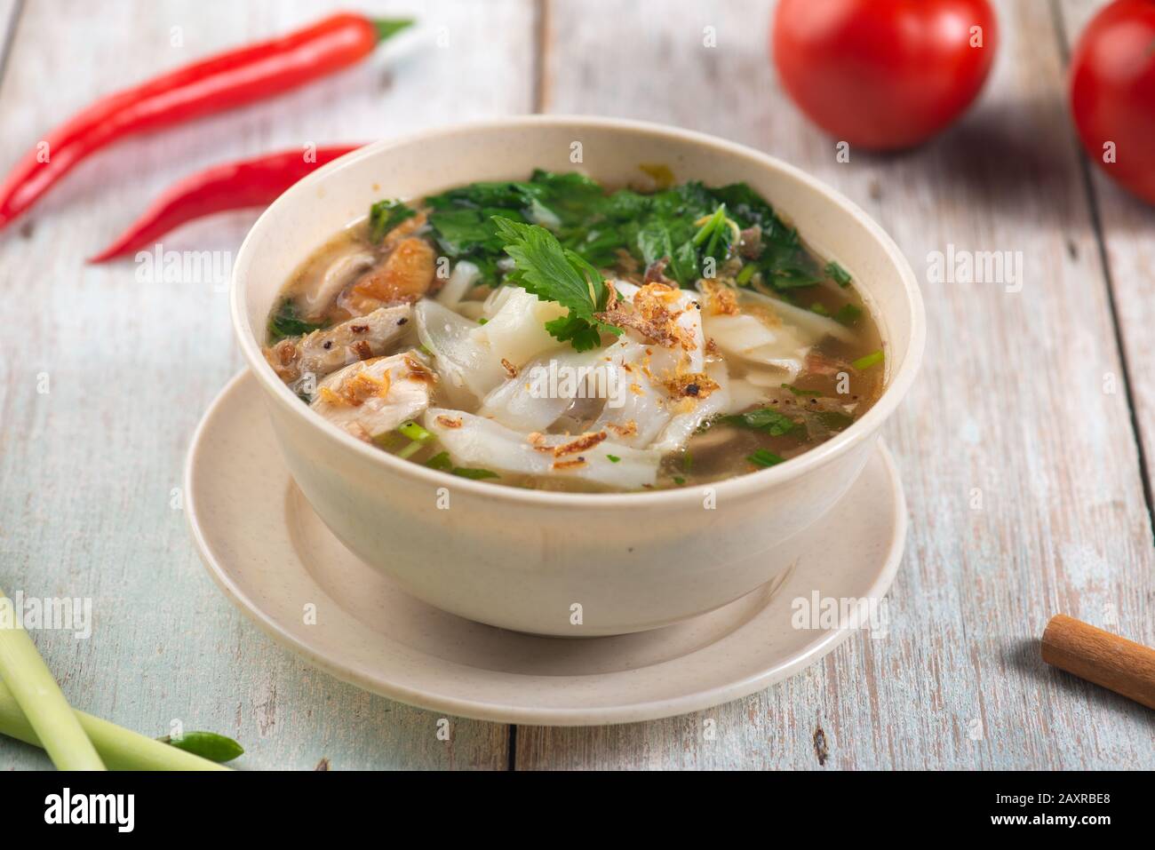 Keow Teow Sup Or Ladna Flat Noodles Soup In Traditional Malay Style Stock Photo Alamy