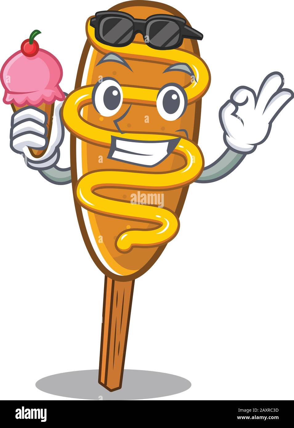 happy face corn dog cartoon design with ice cream Stock Vector Image