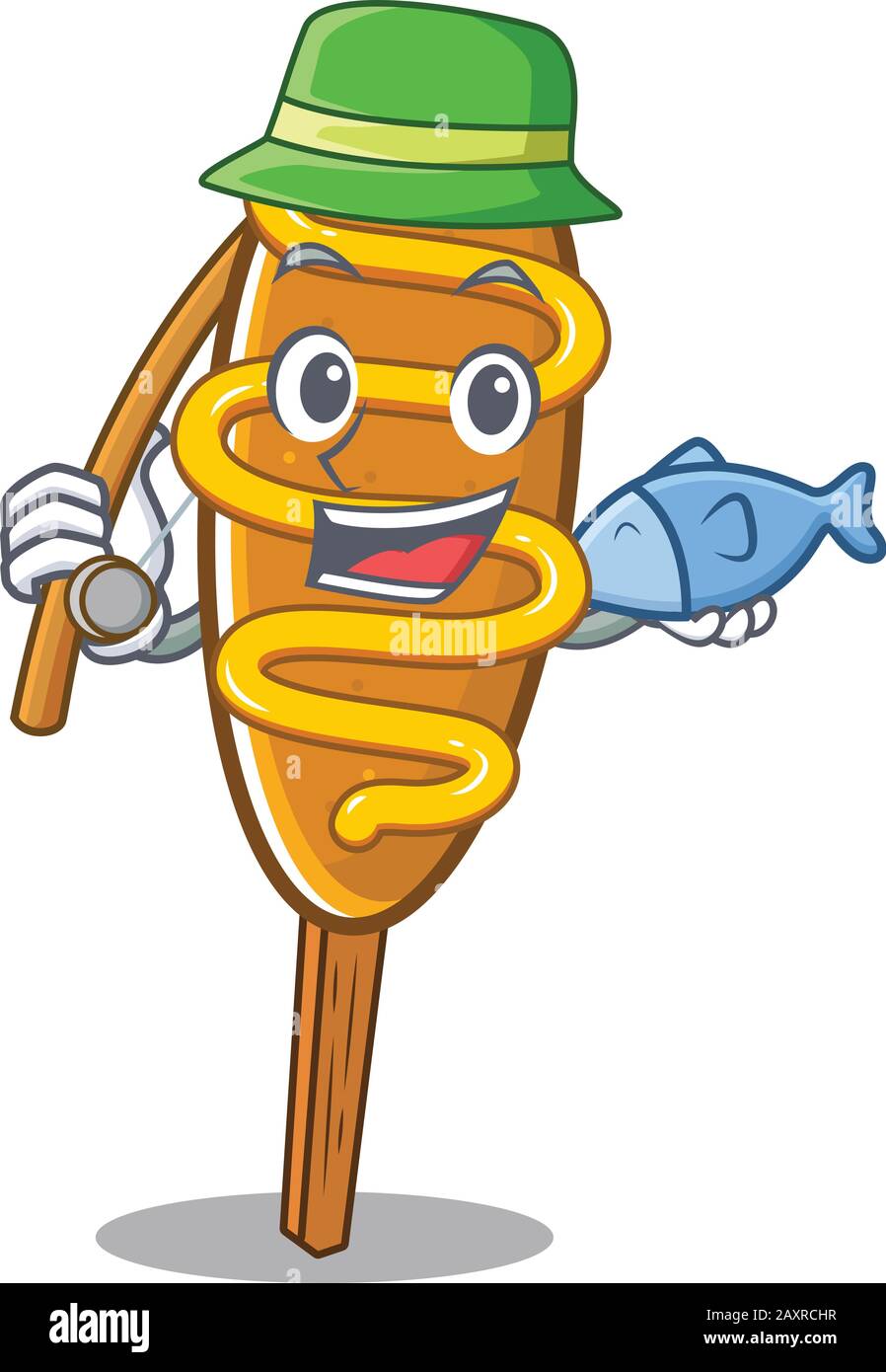 A Picture of happy Fishing corn dog design Stock Vector