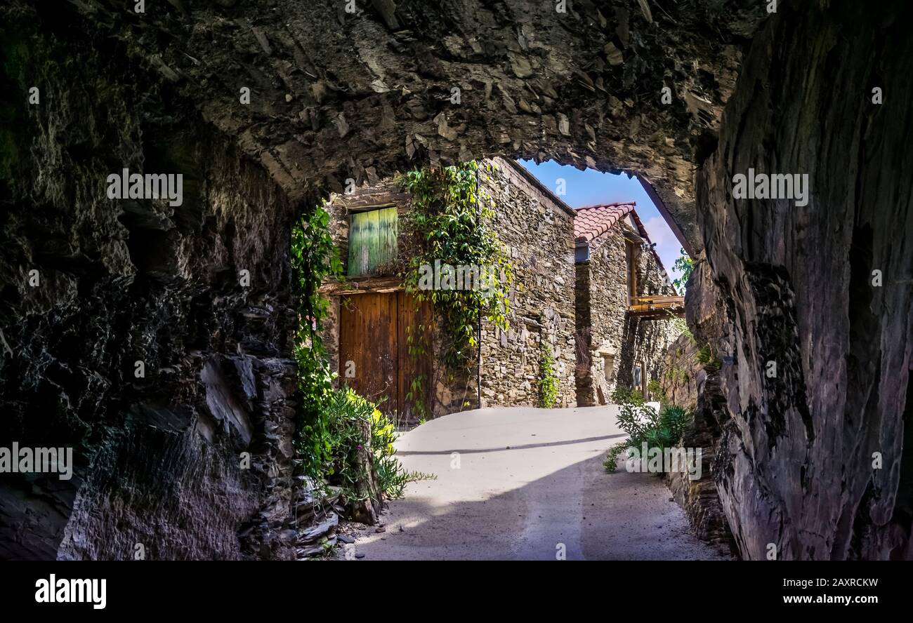 Village near Roquebrun. The hamlet is built directly on the black slate