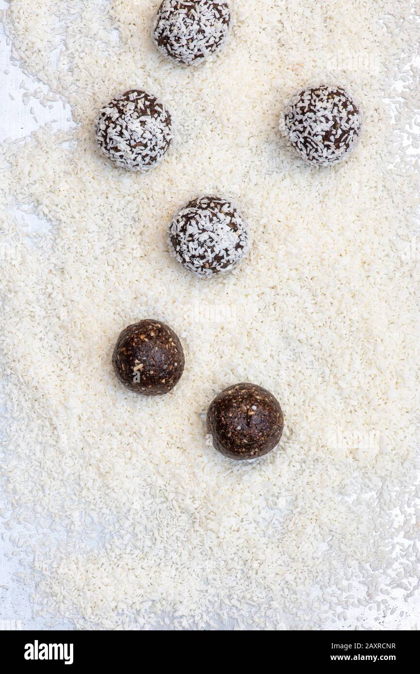 Homemade vegan cacao date seeds and nut energy balls. Made with medjool