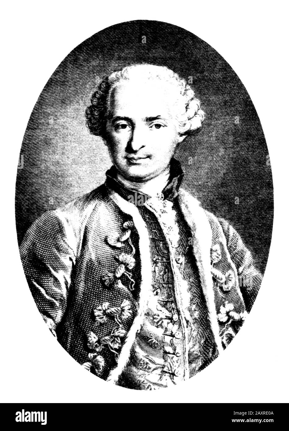 1750 ca, FRANCE : The mysterious french self-titled Count de SAINT GERMAIN ( 1710 ca - 1784 ), was a European adventurer, with an interest in Science , Alchemy and the Arts . Engraved portrait from the original  by Nicolas Thomas made in 1783, after a painting then owned by the Marquise d'Urfé and now lost , at time  contained at the Louvre galleries in France . - ALCHIMISTA - ALCHIMIA - ALCHIMISMO - Conte - Elisir di lunga vita - OCCULTO - OCCULTISTA - OCCULTISMO - OCCULT - OCCULTISM - MISTERO - MYSTERY - HISTORY - FOTO STORICHE - Magia - Magic - MAGO - portait - ritratto - engraving - incisi Stock Photo