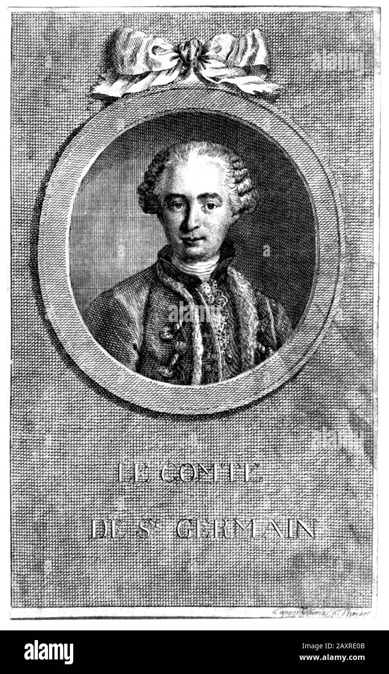1750 ca, FRANCE : The mysterious french self-titled Count de SAINT GERMAIN ( 1710 ca - 1784 ), was a European adventurer, with an interest in Science , Alchemy and the Arts . Engraved portrait from the original  by Nicolas Thomas made in XVIII Century, after a painting then owned by the Marquise d'Urfé and now lost , at time  contained at the Louvre galleries in France . - ALCHIMISTA - ALCHIMIA - ALCHIMISMO - Conte - Elisir di lunga vita - OCCULTO - OCCULTISTA - OCCULTISMO - OCCULT - OCCULTISM - MISTERO - MYSTERY - HISTORY - FOTO STORICHE - Magia - Magic - MAGO - portait - ritratto - engraving Stock Photo