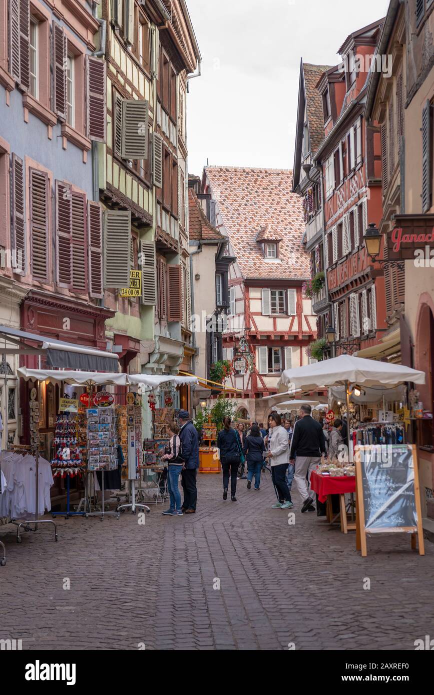 France Alsace Colmar pedestrian area with shops in the old town Stock Photo Alamy