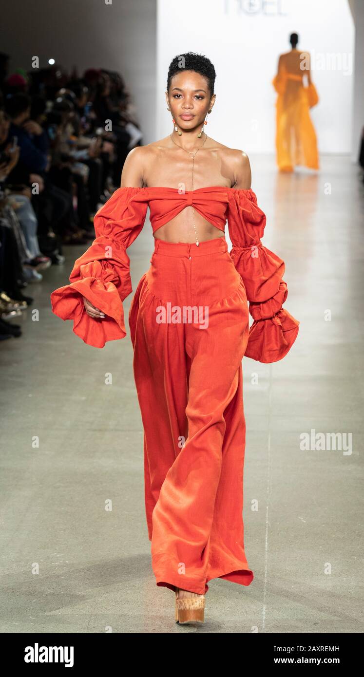 New York, NY - February 12, 2020: Model walks runway for Fe Noel by ...