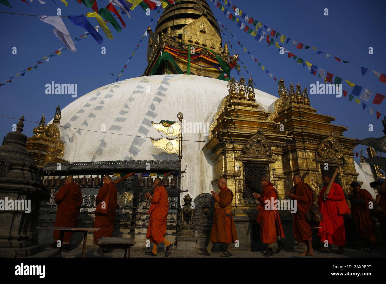 Kathmandu, Nepal. 13th Feb, 2020. Buddhist Monks from Thailand take